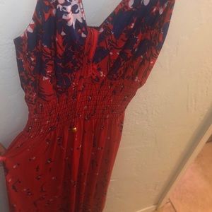 Nice longer summer dress, red and blue